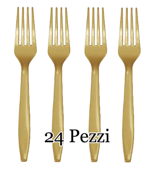 SET 24 FORCHETTE PLASTICA RIUTILIZZABILI ORO