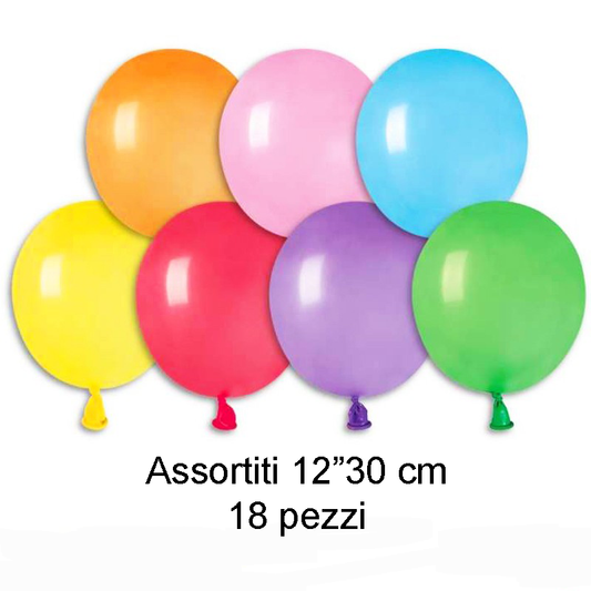 PALLONCINI IN LATTICE 12" 30 CENTRIMETRI CONF DA 18 PEZZI ASSORTITI