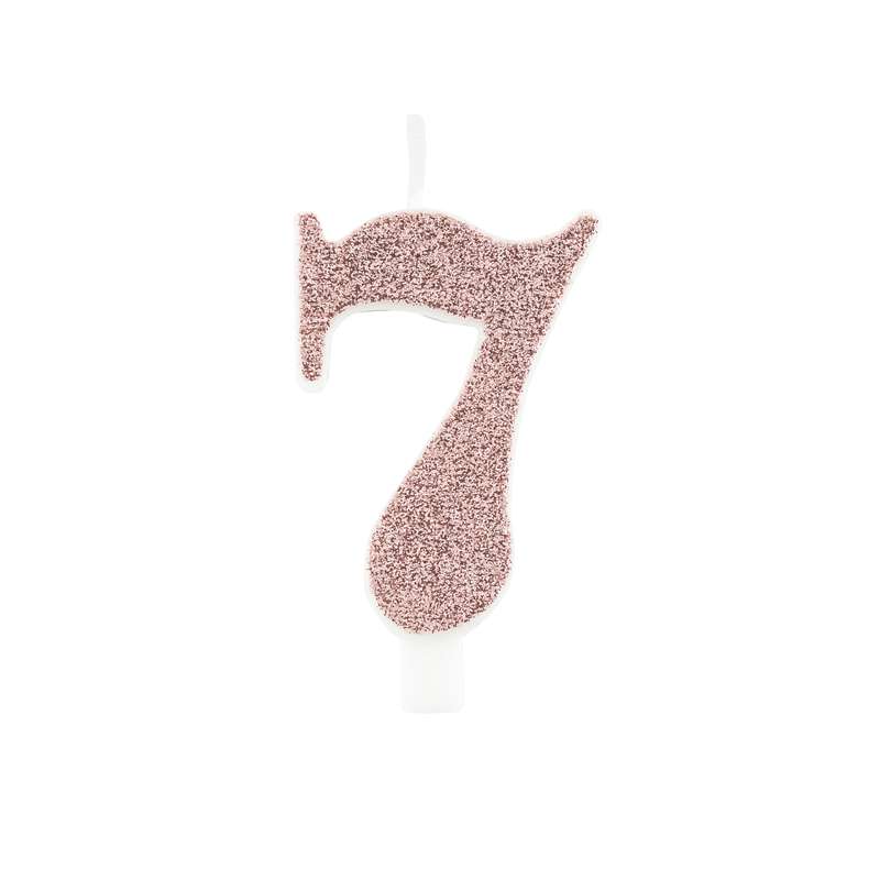 CANDELA ROSE GOLD GLITTER 7CM NUMERO 7